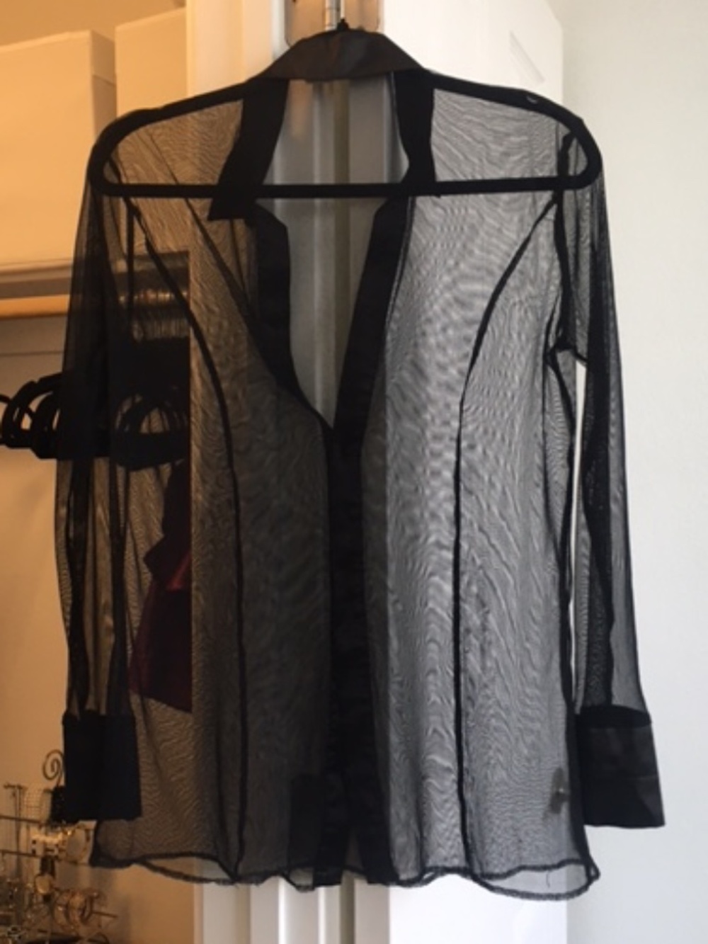 Mesh Long Sleeve Button Down Blouse - Picture 3 of 3